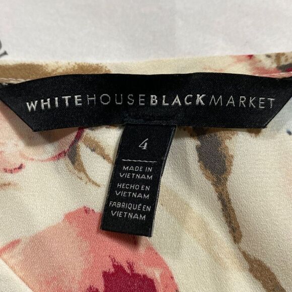 White House Black Market White & Pink Floral Print Mimosa Flutter Sleeve Chiffon - Picture 13 of 16